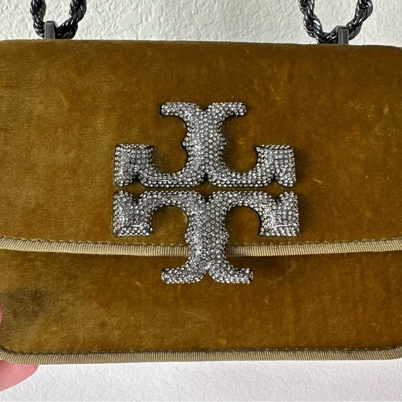 Tory Burch Eleanor Small Velvet Pave Logo Shoulder Bag Purse - Picture 10 of 10